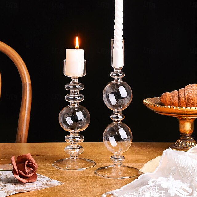  Portacandele vintage in vetro con sfera trasparente e design ad anello: ideale per cene romantiche a lume di candela, oggetti di scena per servizi fotografici di matrimonio, decorazioni per la casa