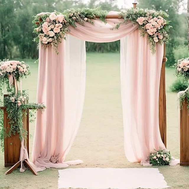  ライトピンクの結婚式のアーチドレープシフォン生地カーテン薄手の背景カーテンパーティーセレモニーアーチステージ装飾
