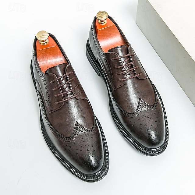 Men's Oxfords Formal Shoes Brogue Printed Oxfords Vintage Classic British Wedding Daily PU Height Increasing Comfortable Slip Resistant Lace-up Black Brown Spring Fall