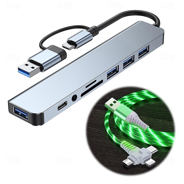  USB 3.0 USB C Κόμβοι 8 Λιμάνια 8 σε 1 Διανομέας USB με USB 3.0 5V / 1,5A Παράδοση ρεύματος Για Φορητό Υπολογιστή Smartphone