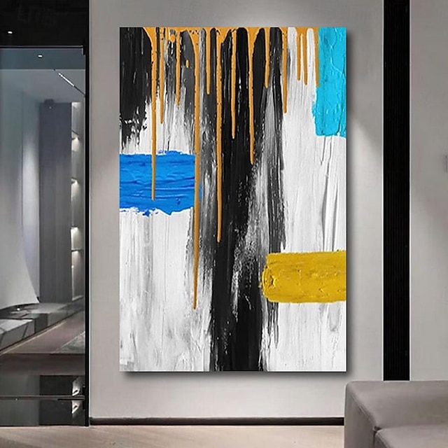  oljemaleri håndlaget håndmalt veggkunst moderne abstrakt gyldenblå svart hjemmedekorasjon rullet lerret uten ramme ustrukket
