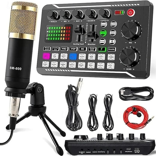  dj utstyr mikrofon lydkort konsoll studio lydkort kit kabel telefon miksing datamaskin live stemmemikser f998 lydkort