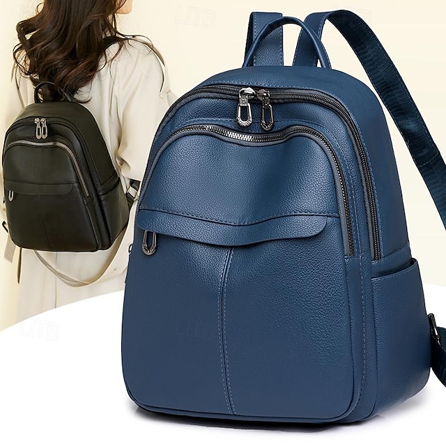 نسائي حقيبة ظهر حقيبة ظهر صغيرة مناسب للبس اليومي السفر لون الصلبة جلد PU سعة كبيرة مقاوم للماء سحاب أسود أحمر أزرق