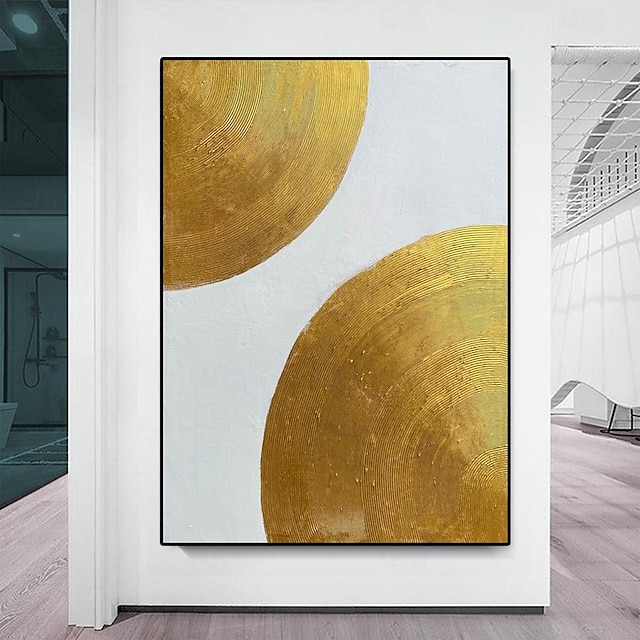  Großes handgemachtes goldenes minimalistisches abstraktes Gemälde, handgemaltes modernes Kunstgemälde, handgemaltes weißes abstraktes Gemälde, goldenes 3D-Strukturgemälde, abstraktes Blattgoldgemälde