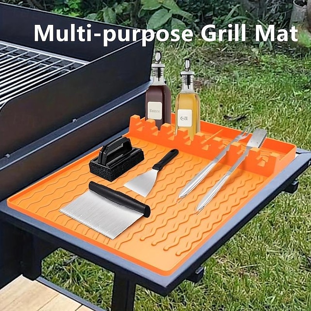  Silicone Grill Mat for Outdoor Patio Use - Non-Stick, High-Temperature Resistant, Oil-Drain Design - Multipurpose BBQ Tool Pad for Food Contact