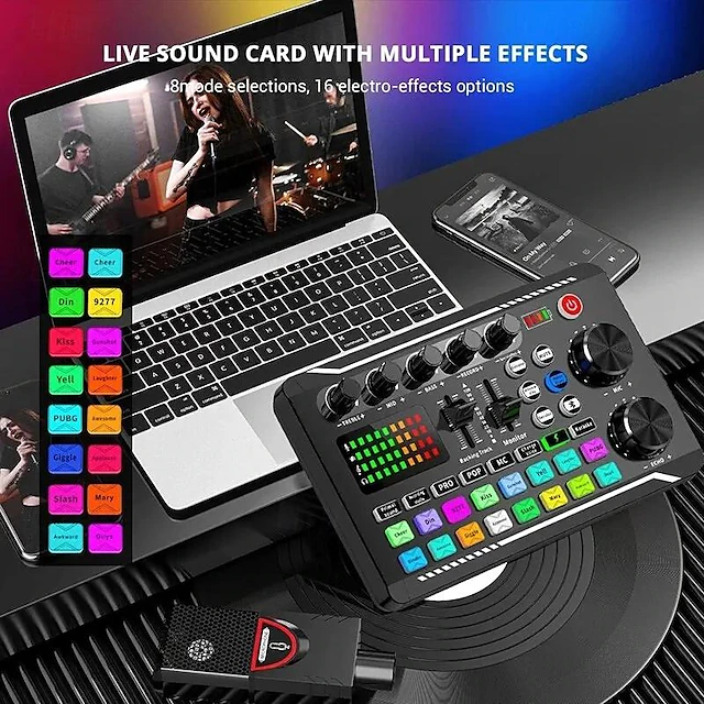 DJ Equipment Microphone Sound Card Console Studio Sound Card Kit Cable ...