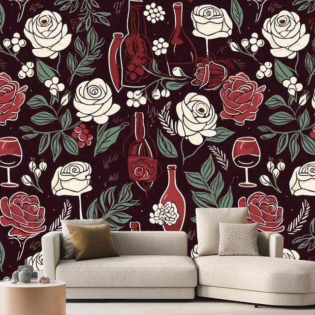  Cool Wallpapers Wine Vintage Wallpaper Wall Mural Roll Covering Sticker Peel and Stick Removable PVC/Vinyl Material Self Adhesive/Adhesive Required Wall Decor for Living Room Kitchen Bathroom