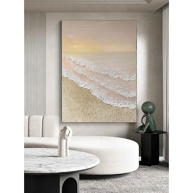  Grande dipinto a olio astratto sulla spiaggia bianca su tela dipinto a mano con texture, decorazione da parete per camera da letto, dipinto bianco personalizzato fatto a mano, decorazione da parete di