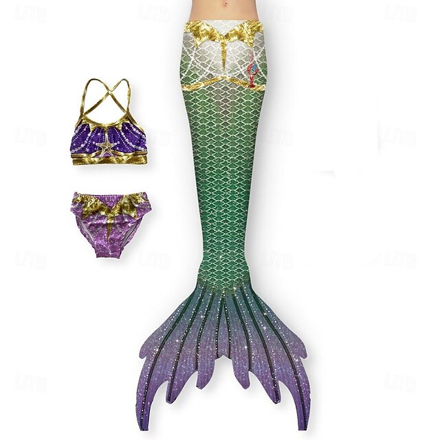 Kids Girls' Three Piece Swimwear Mermaid Swimsuit Outdoor Scales 