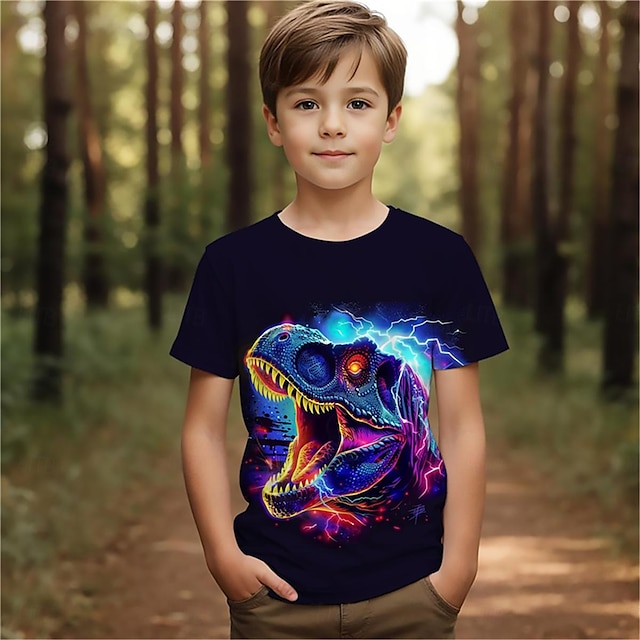  Jongens 3D Dinosaurus T-shirt Overhemden Korte mouw 3D-afdrukken Zomer Actief Sport Modieus Polyester Kinderen 3-12 jaar Strakke ronde hals Buiten Casual Dagelijks Normale pasvorm