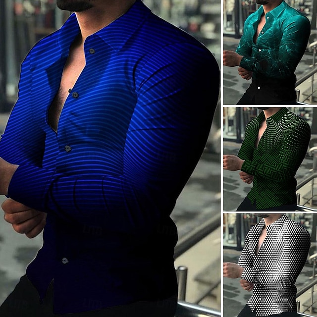  Gradient Herren Business Casual 3D gedruckt Shirt Langarm Turndown Button-Down Tops Grün Schwarz Blau Lila Rot Täglich Urlaub Mode Casual Atmungsaktiv