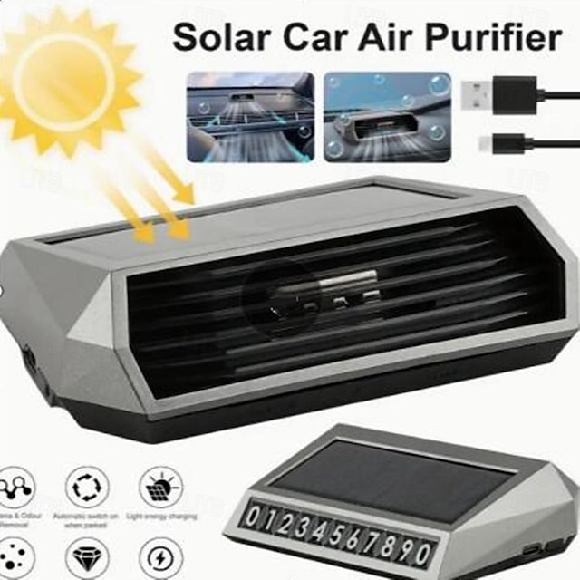  Solar Portable Car Air Purifier Freshener With HEPA Filter Negative Ion Generator Odor Removal Smoke Car Accessiories