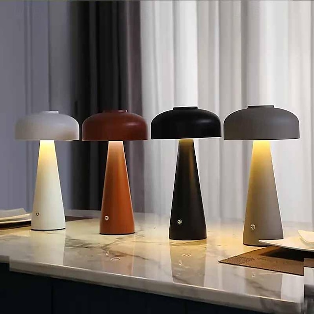  Lámpara de mesa inalámbrica de 1 pieza, lámpara de escritorio de comedor LED recargable, luz de mesa de metal portátil impermeable con atenuación continua de brillo de 3 niveles para decoración del