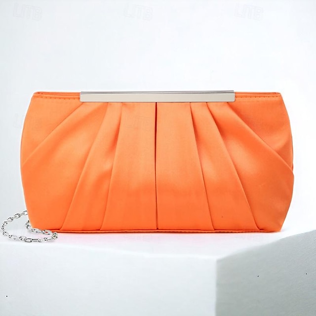  Women's Clutch Evening Bag Wristlet Silk Party Daily Holiday Chain Large Capacity Multi Carry Solid Color Silver Orange color Black