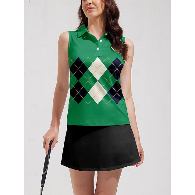  Mulheres Camisa polo de caminhada Verde Sem Manga Blusas Xadrez Roupas femininas de golfe, roupas, roupas, roupas