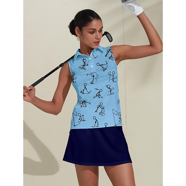  Per donna POLO Blu Senza maniche Superiore Cartoni animati Abbigliamento da golf da donna Abbigliamento Abiti Abbigliamento