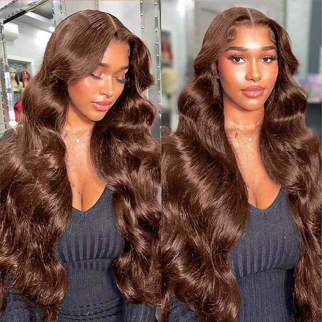  13x6 Brown Body Wave Lace Front Wig Hd Transparent Lace Frontal Wig Chocolate Brown Colored Human Hair Wigs For Women Remy