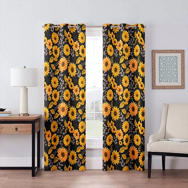  Blackout Curtain Sunflowers Curtain Drapes For Living Room Bedroom Kitchen Window Treatments Thermal Insulated Room Darkening