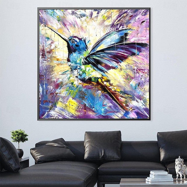  håndmalet farverig kolibri maleri store personlige gaver oliemaleri til hendes væg kunst farverigt fugl lærred maleri til stuen hotek dekoration boligindretning