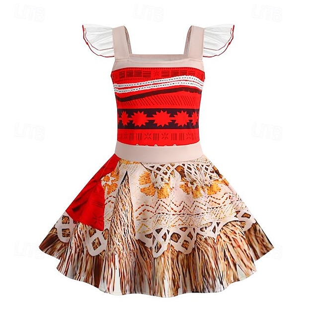  Prinsesse Moana Kjoler Cosplay kostume Pige Film Cosplay Cosplay Rød Halloween Karneval Maskerade Fest Maskerade Kjole