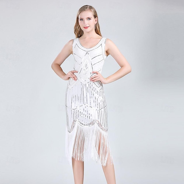  Roaring 20s 1920s Vacation Dress Flapper Dress Dress Masquerade The Great Gatsby Gentlewoman Women's Sequins Tassel Fringe Halloween Carnival Masquerade Wedding Wedding Guest Event / Party Adults'