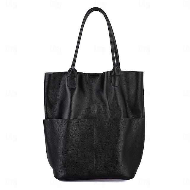  Women's Shoulder Bag Bucket Bag Cowhide Daily Zipper Black