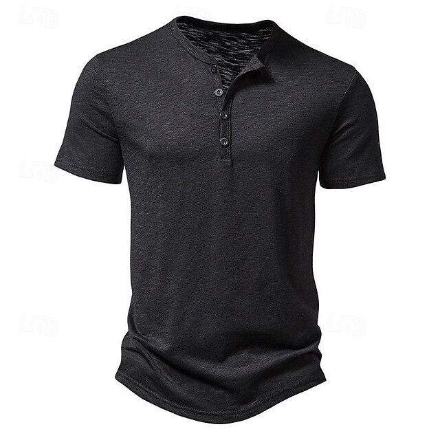  Bărbați Tricou cu nasturi Tricou Cămașă Henley Tricouri Manșon scurt Henley Primavara vara Simplu Modă Designer De Bază Sexy Vacanță Stradă Ieșire Roșu Vin Negru Alb Top tricou pentru bărbați
