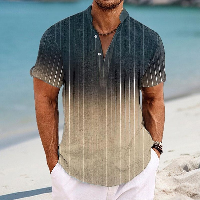  Stripe Striped Graphic Prints Hawaiian Men's Shirt Outdoor Street Casual Summer Spring Stand Collar Short Sleeve Blue, Green, Khaki S, M, L Polyester Shirt