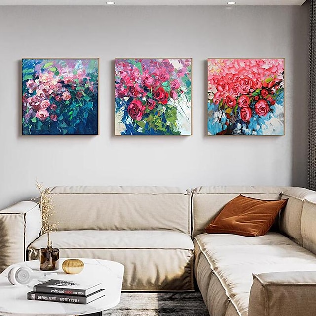  originální ručně malované růžové růže olejomalba na plátně velké impresionistické květiny zarámované plátno na zeď moderní texturované květinové olejomalba do obývacího pokoje připravené k zavěšení