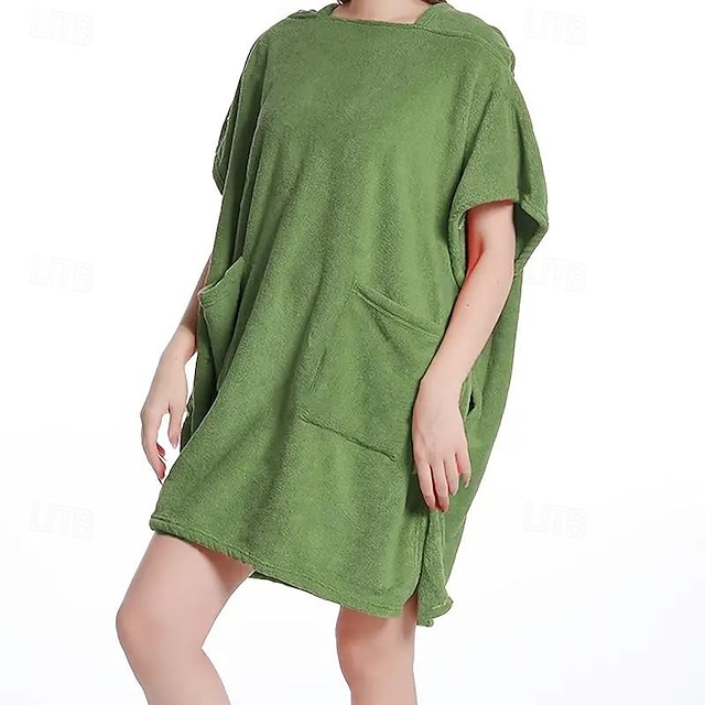  Bathrobe Plush Lounge Robe Oliver Green with Pockets Women's Sleepwear