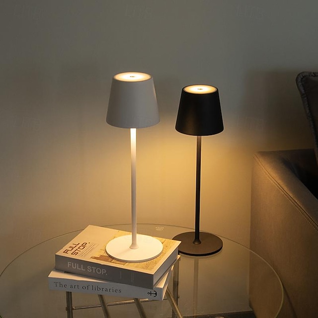  Lámpara de mesa LED inalámbrica de aluminio con atenuación continua, batería recargable incorporada, lámpara de escritorio, lámpara de mesa para patio, lámpara de noche junto a la cama, luz ambiental