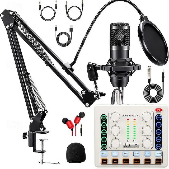  Mikrofonpaket mit M8-Soundkarte, Kondensator-Studiomikrofon für Laptop-Computer, Vlog Living, Übertragung von Live-Streaming