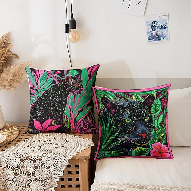 Velvet Pillow Cover Black Panther Print Simple Casual Square Classic Throw Pillows Bed Sofa Living Room Decorative 16