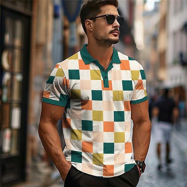  camisas polo masculinas coloridas de manga curta com estampa xadrez férias x designer Kris Kris