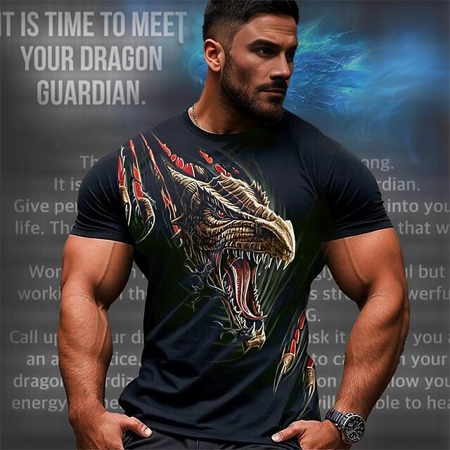 Men's Graphic Dragon T Shirt Short Sleeve T shirt 3D Print Crew Neck Shirt Designer Casual Street Style Sports Outdoor Holiday Going out Black Purple Spring & Summer Clothing Apparel S M L XL 2XL 3XL4