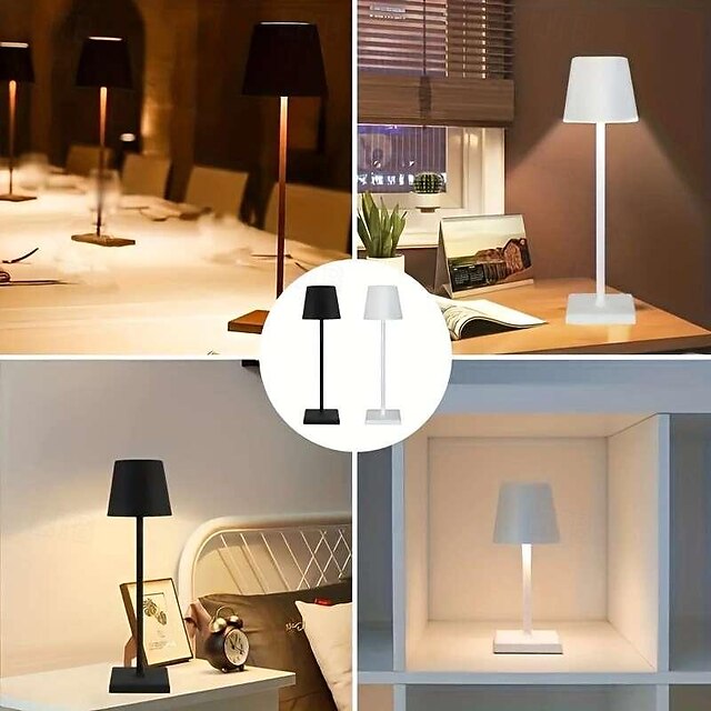  Lámpara de mesa inalámbrica LED recargable, luz de escritorio LED USB que cambia de 3 colores para restaurante, bar, decoración de lámpara de noche