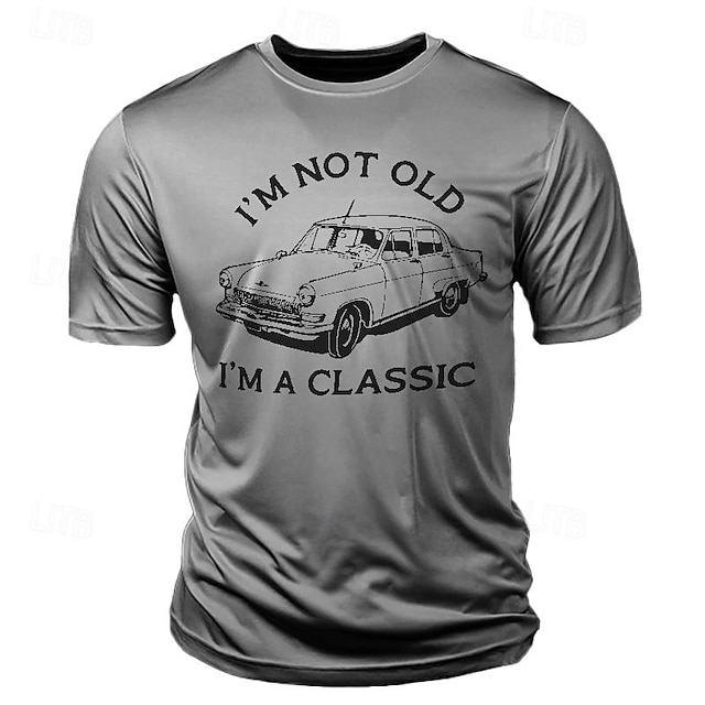  Męski T-shirt z krótkim rękawem z grafiką 'Nie jestem stary jestem klasykiem' zabawny projekt z retro samochodem