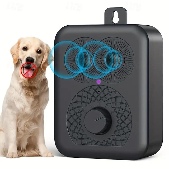  ultrasone hondenverjager 2 ultrasone zender 4 versnellingsfrequenties. Oplaadbare batterij met grote capaciteit kan worden opgehangen voor gebruik