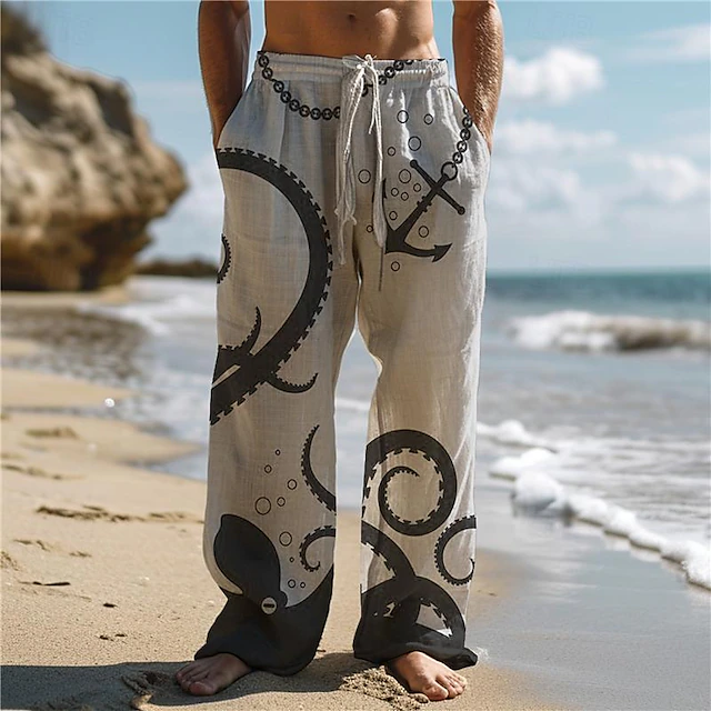Men's Hawaiian Pants 3D Print Straight Leg Trousers Mid Waist Drawstring Elastic Waist Outdoor Street Holiday Summer Spring Fall Relaxed Fit Micro-elastic 7