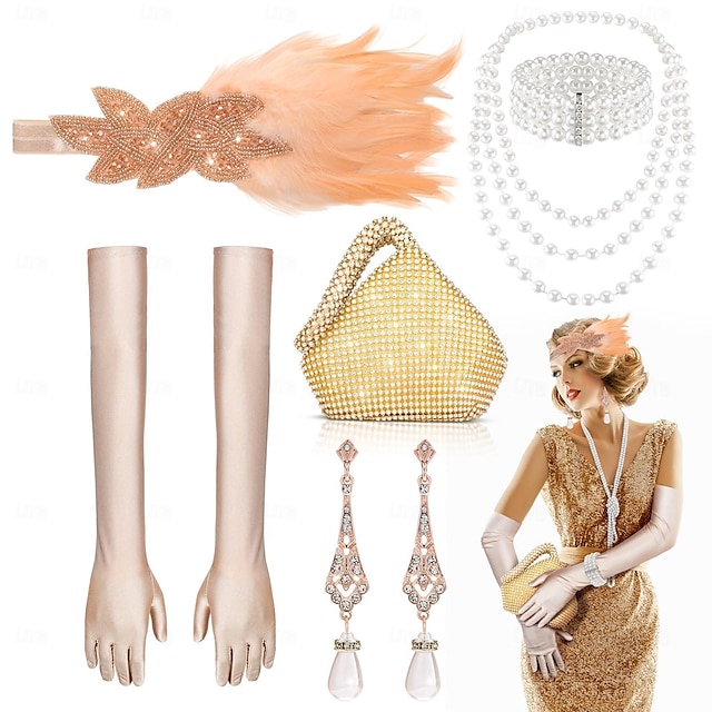  Retro / vintage Möly 20s 1920-luku Asut Flapper-panta Oopperahanskat Suuri Gatsby Flapper tyttö Häävieras Naisten Halloween Karnevaali Naamiaiset Juhlat Häävastaanotto Tyttöjen polttarit Aikuisten 1