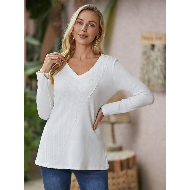 Women's Shirt Cotton Plain Casual White Flowing tunic Long Sleeve ...