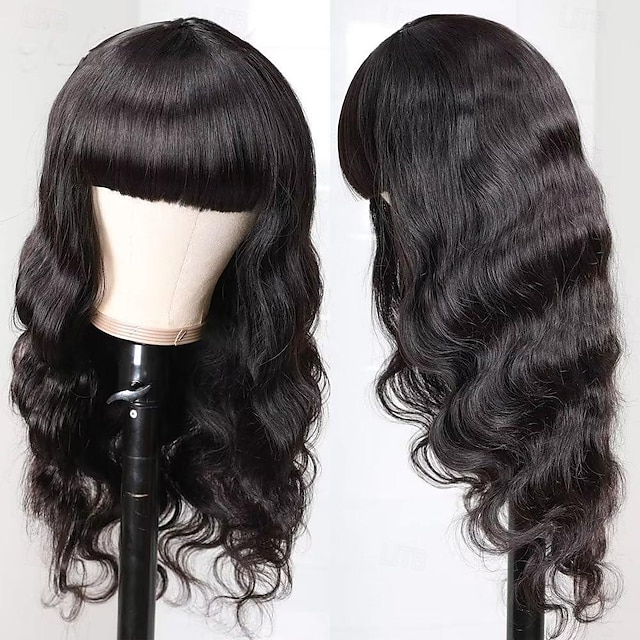  body wave peruukit otsatukkailla hiukset peruukit naisille ei yhtään pitsiä etuperuukit brasilialaiset neitsyt hiukset koneella tehty peruukki hiuksista peruukit otsatukkailla luonnollinen väri