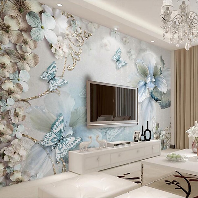  Cool Wallpapers Vintage Flower Butterfly Wallpaper Wall Mural Sticker Peel and Stick Removable PVC/Vinyl Material Self Adhesive/Adhesive Required Wall Decor for Living Room Kitchen Bathroom