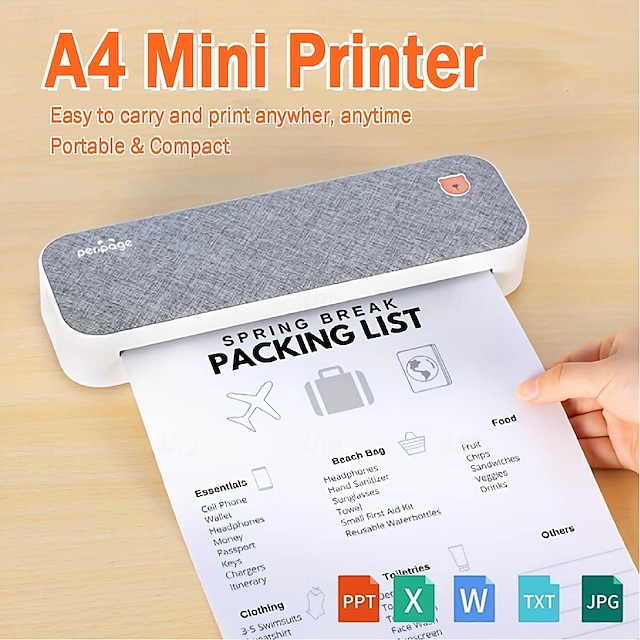  A4 Paper Printer Wireless Bluetooth Thermal Printer PeriPage A40Support Mobile Smartphone Android IOS Printer with 1 Roll Paper