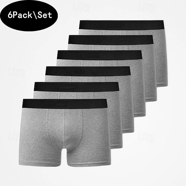  Multi Packs 6pcs Men's 6 black Underwear Shorts Biker Shorts Elastic Waist Plain Outdoor Daily 95% Cotton All Seasons