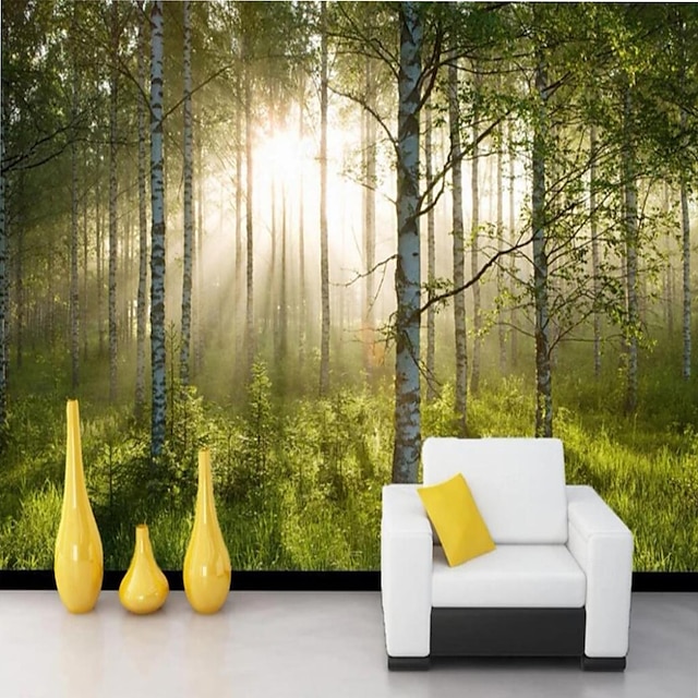  Cool Wallpapers Beam Forest Landscape Wallpaper Wall Mural Roll Sticker Peel Stick Removable PVC/Vinyl Material Self Adhesive/Adhesive Required Wall Decor for Living Room Kitchen Bathroom