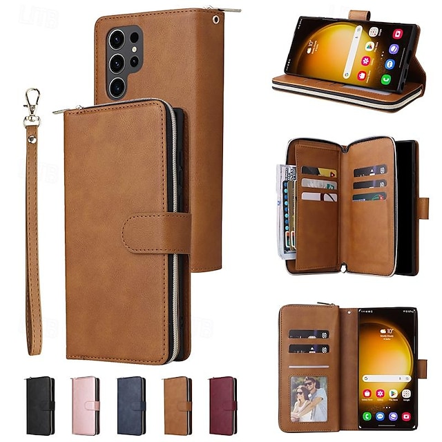  Phone Case For Samsung Galaxy S24 S23 S22 S21 Ultra Plus A54 A34 A14 Note 20 10 Wallet Case Zipper with Wrist Strap Kickstand Retro TPU PU Leather