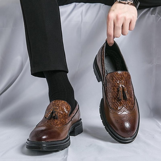  Bărbați Mocasini & Balerini Bullock Pantofi Pantofi rochie Mocasini cu ciucuri Mărime Plus Size Afacere gentleman britanic Nuntă Petrecere și seară PU Respirabil Loafer Negru Maro Primăvară Toamnă