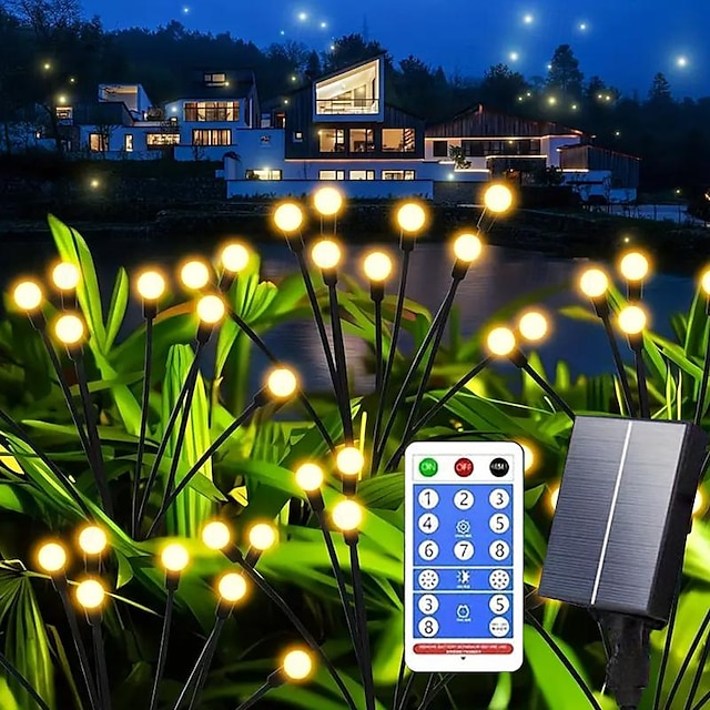  1 Set 5 Pcs 30 Leds Solar Firefly Light, Upgraded Solar Version 8 Flashing Mode with Remote Control - Waterproof Solar Garden Light for Walkway, Deck, and Terrace Swinging Garden Decoration