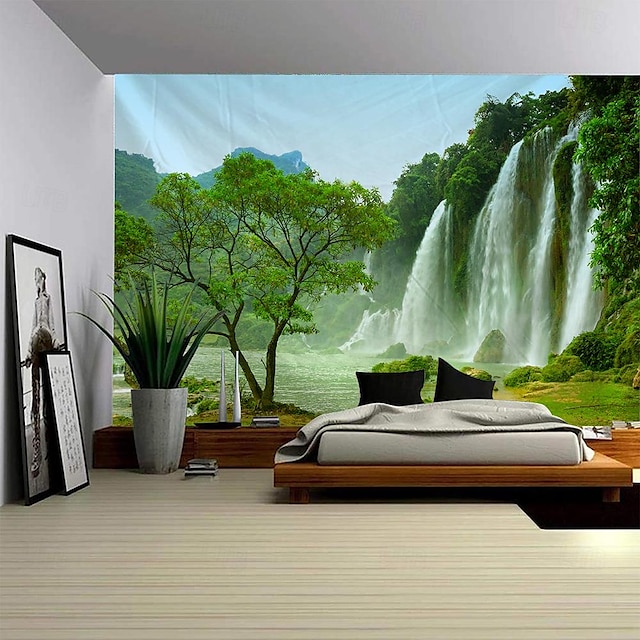  Landscape Waterfall Hanging Tapestry Wall Art Large Tapestry Mural Decor Photograph Backdrop Blanket Curtain Home Bedroom Living Room Decoration